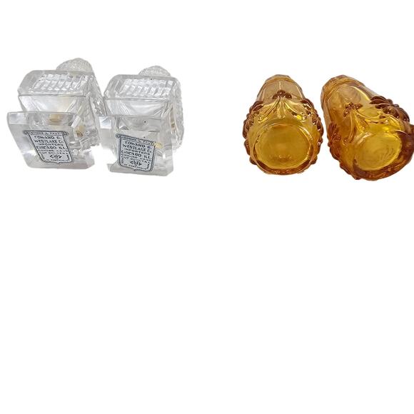 VTG Lot 2 pair glass salt and pepper shakers cut crystal amber floral glass - Picture 4 of 5